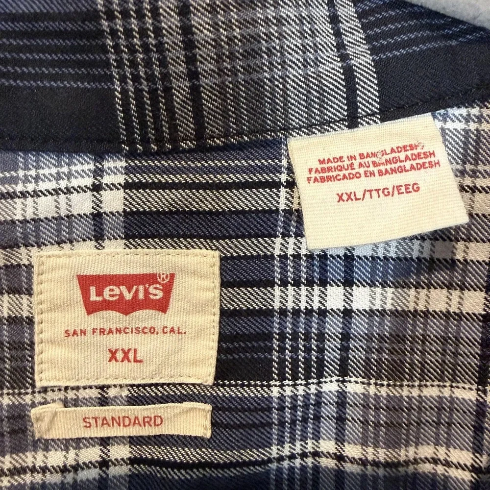 Levi's Shirt Mens 2XL Blue Plaid Long Sleeve Western Pearl Snap Front Casual Top